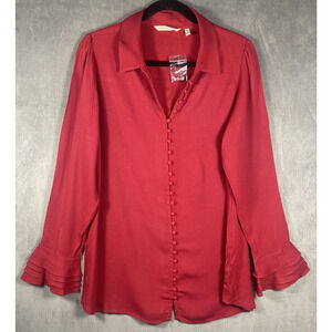 Soft Surroundings Long Sleeve Button Front Dark Red Rayon Tunic Top Sz‎ M NWOT